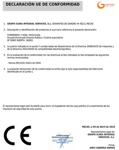 Ejemplo declaración conformidad CE