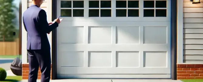 Imagen de un inspector realizando una inspección a una puerta de garaje