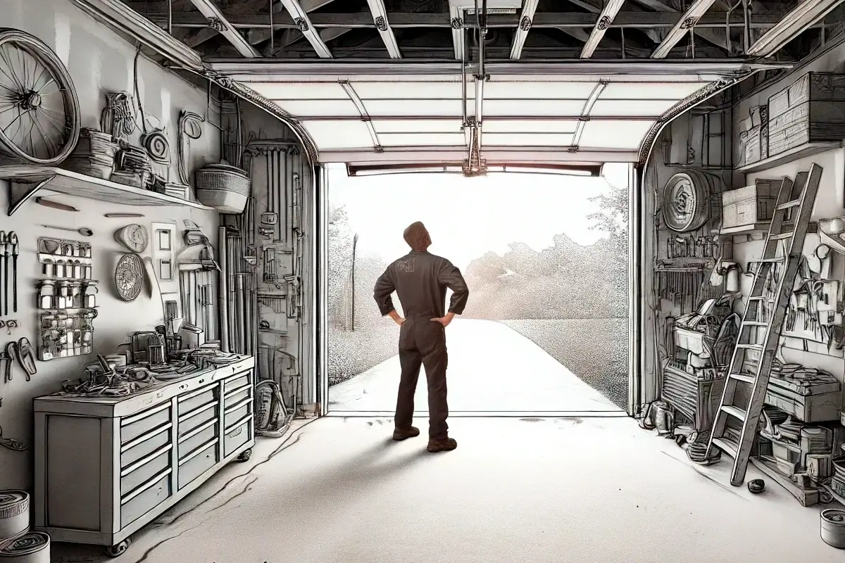 Una persona revisando que las guías de la puerta de garaje seccional no estén dobladas