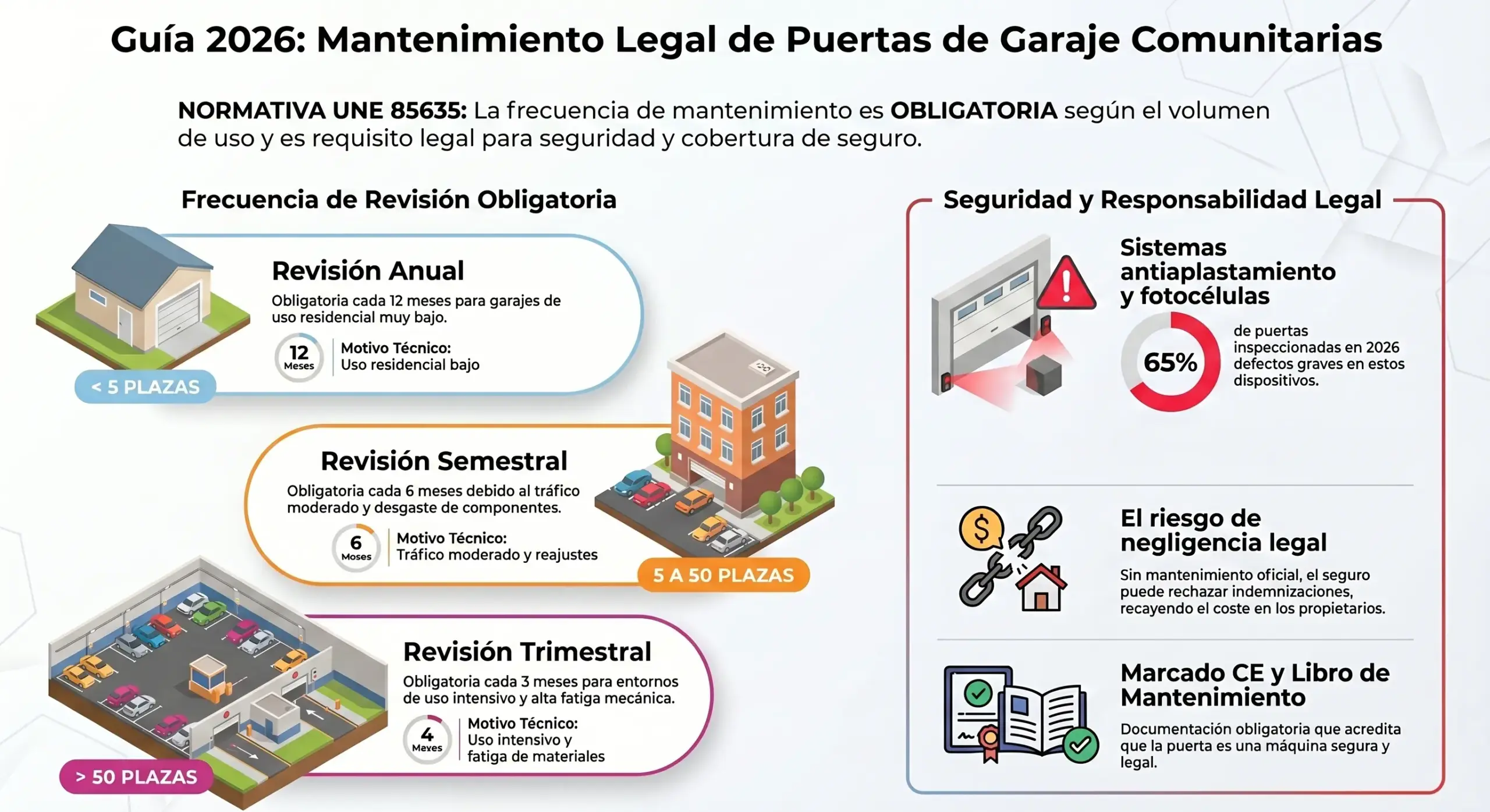 Cada cuánto revisar una puerta de garaje comunitaria según el número de plazas en 2026: guía práctica e infalible - Guia mantenimiento legal garajes 2026 scaled Cada cuánto revisar una puerta de garaje comunitaria